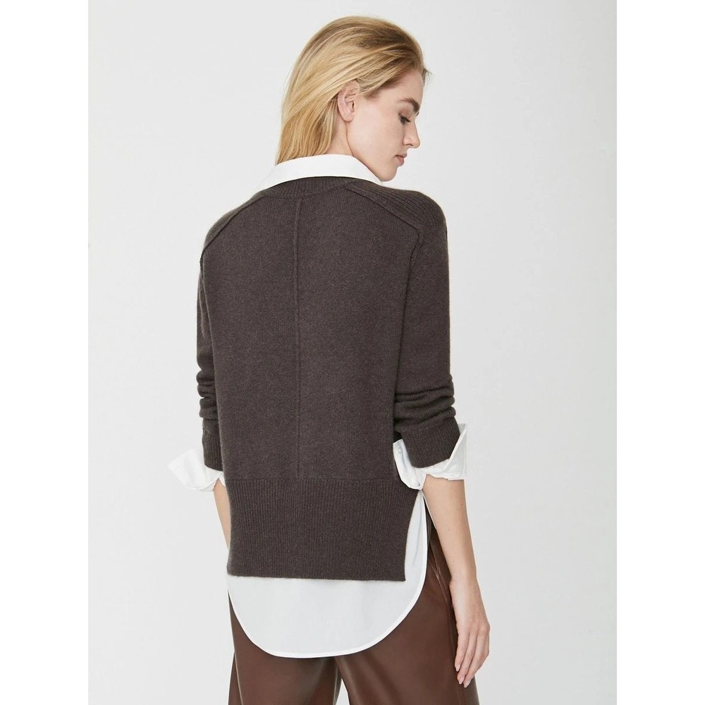 Brochu Walker Looker Layered V-Neck Sweater Wool Cashmere Char Brown Melange S - Picture 11 of 11